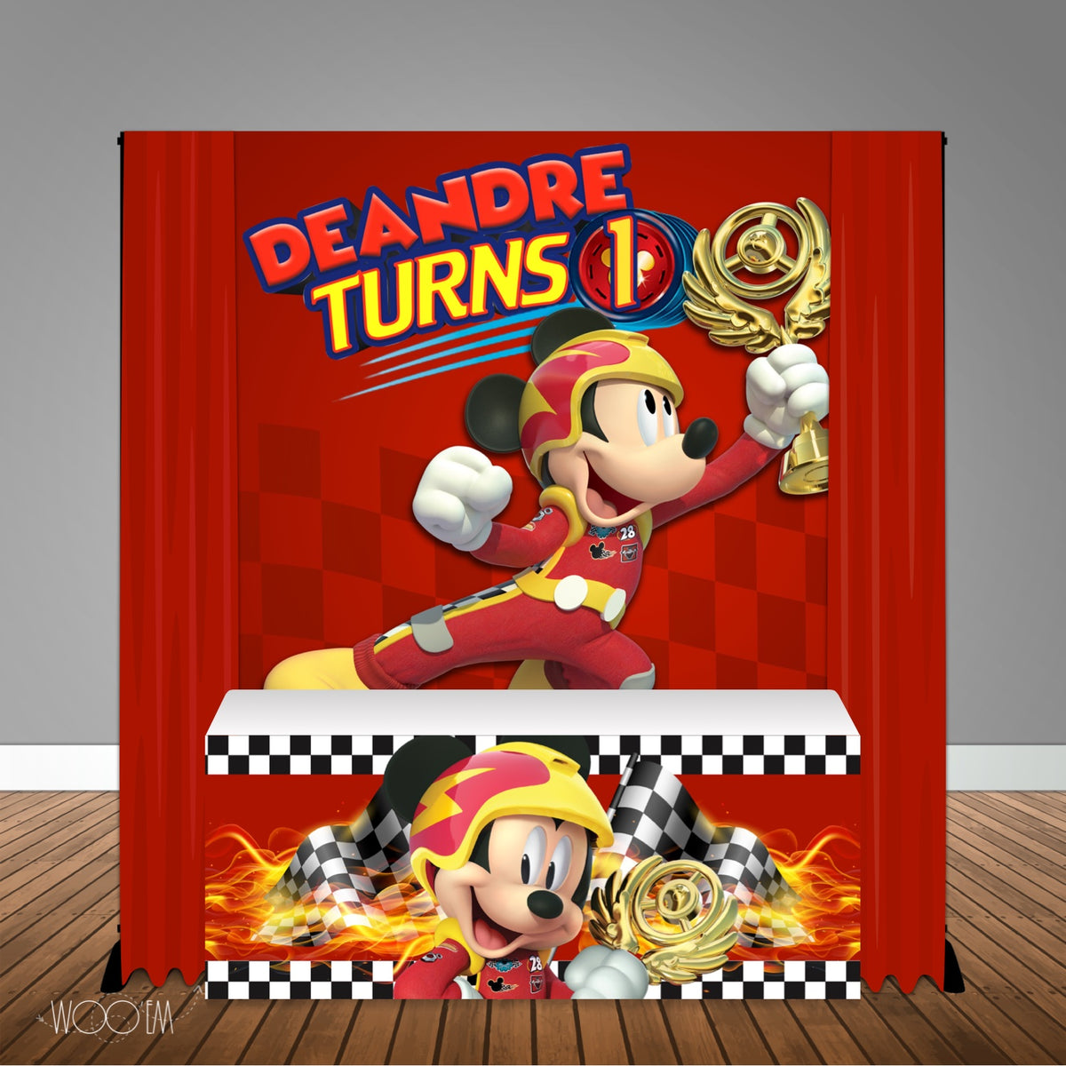 Mickey Mouse Roadster Racers 6X6 Table Banner Backdrop with 6ft