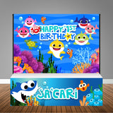 Baby Shark 8x6 Table Banner Backdrop with 8ft Table Wrap/ Step & Repeat, Design, Print and Ship!