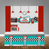 50s Diner 6x6 Table Banner Backdrop with 8ft Table Wrap/ Step & Repeat, Design, Print and Ship!
