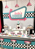 1950's Diner  6X6 Table Banner Backdrop with 6ft Table Wrap/ Step & Repeat, Design, Print and Ship!