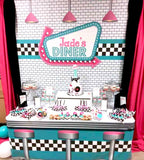 1950's Diner  6X6 Table Banner Backdrop with 6ft Table Wrap/ Step & Repeat, Design, Print and Ship!