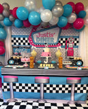 1950's Diner  6X6 Table Banner Backdrop with 6ft Table Wrap/ Step & Repeat, Design, Print and Ship!