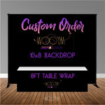 Custom 10x8 Table Banner Backdrop with 8ft Table Wrap/ Step & Repeat, Design, Print and Ship!