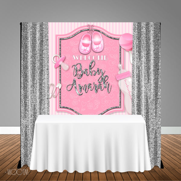 Pink Baby Shower 5x6 Table Banner Backdrop/ Step & Repeat, Design, Print and Ship!