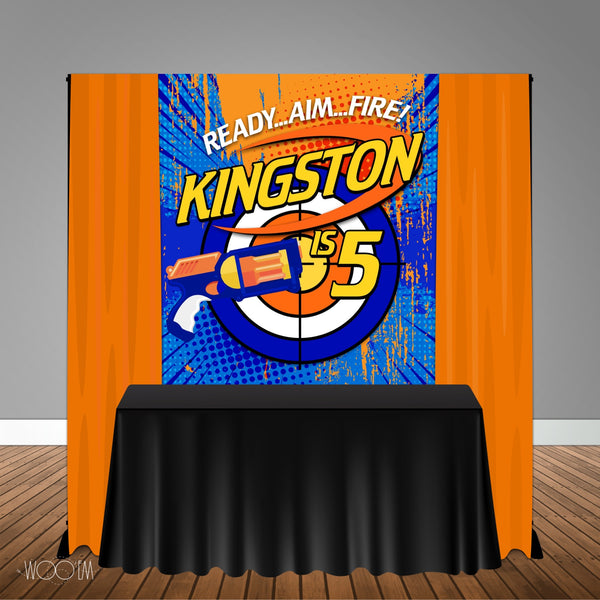 Toy Gun Battle 5x6 Table Banner Backdrop/ Step & Repeat, Design, Print and Ship!