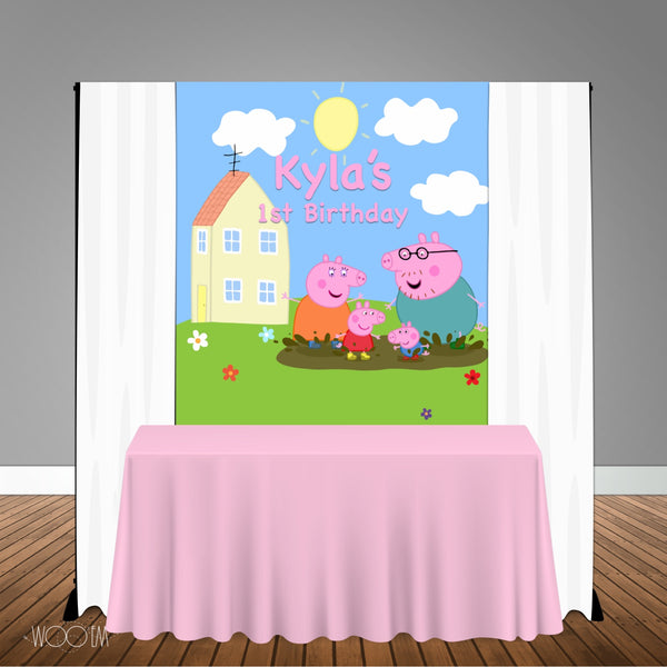Peppa Pig Family in Mud 5x6 Table Banner Backdrop/ Step & Repeat, Design, Print and Ship!