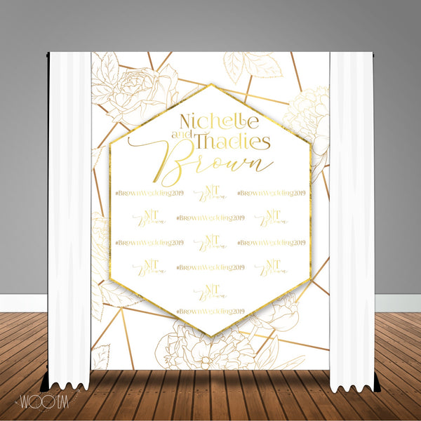 Bridal White & Gold 6x8 Banner Backdrop/ Step & Repeat Design, Print and Ship!
