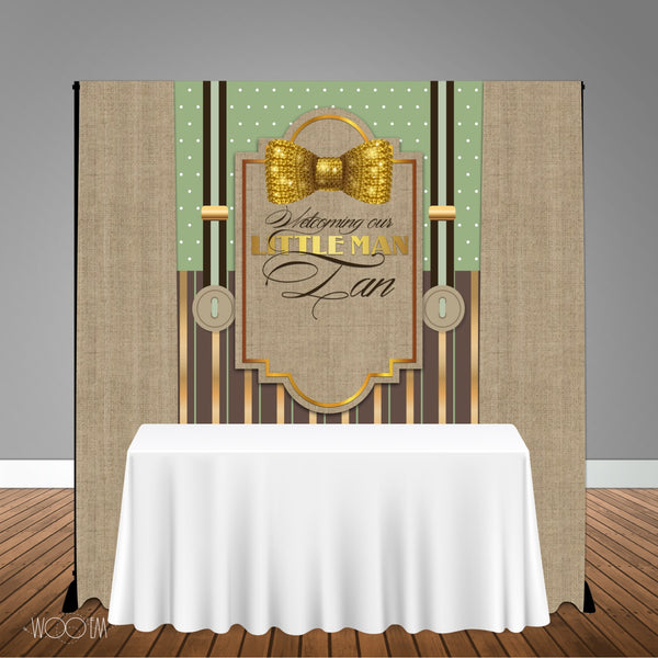 Little Man Gold 5x6 Table Banner Backdrop/ Step & Repeat, Design, Print and Ship!