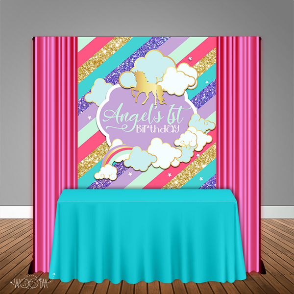 Unicorn Glitter 5x6 Table Banner Backdrop/ Step & Repeat, Design, Print and Ship!