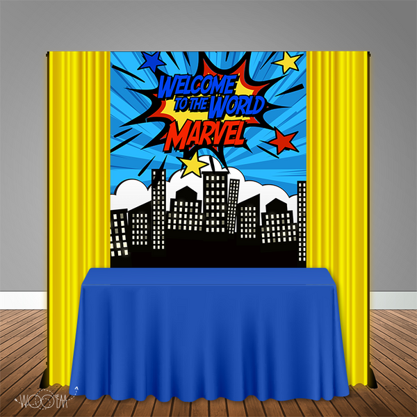 Comic Superhero themed 5x6 Table Banner Backdrop Design, Print and Ship!