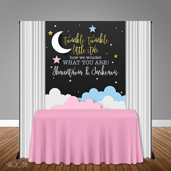Twinkle Star Gender Reveal 5x6 Table Banner Backdrop Design, Print and Ship!