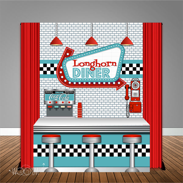 1950's Diner  6X6 Table Banner Backdrop with 6ft Table Wrap/ Step & Repeat, Design, Print and Ship!