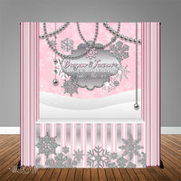 Winter Wonderland Pink Snowflake 6X6 Table Backdrop w/6ft Table Wrap, Design, Print & Ship!