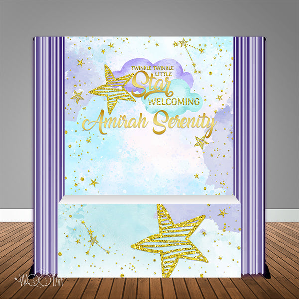 Twinkle Star Lavender 6X6 Table Banner Backdrop with 6ft Table Wrap, Design, Print and Ship!