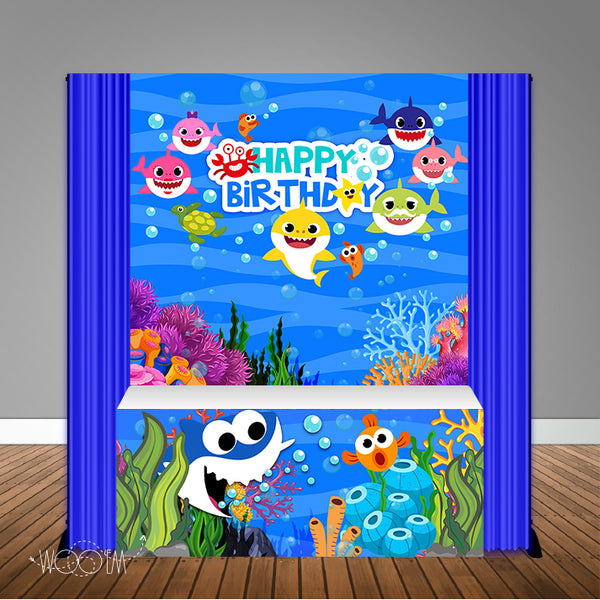 Baby Shark Sea 6X6 Table Banner Backdrop with 6ft Table Wrap/ Step & Repeat, Design, Print and Ship!