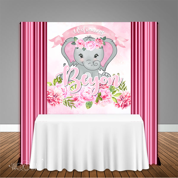 Pink Elephant Baby Shower 5x6 Table Banner Backdrop/ Step Repeat, Design, Print and Ship!