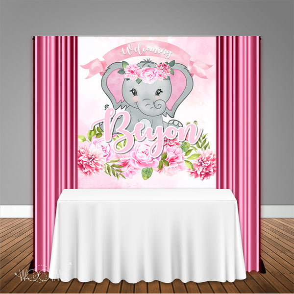 Pink Elephant Baby Shower 5x6 Table Banner Backdrop/ Step & Repeat, Design, Print and Ship!
