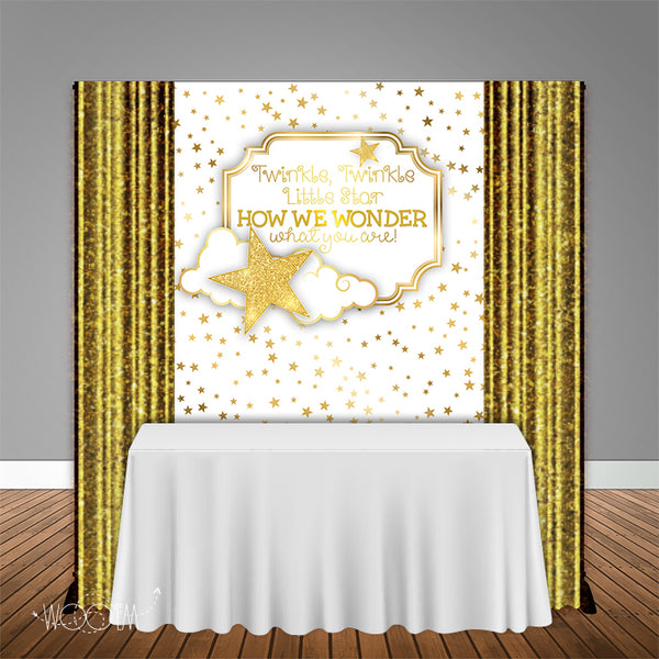 Twinkle Star Gold Gender Reveal 5x6 Table Banner Backdrop Design, Print and Ship!