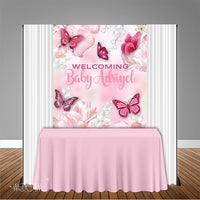 Pink Butterfly Garden 5x6 Table Banner Backdrop/ Step & Repeat, Design, Print and Ship!