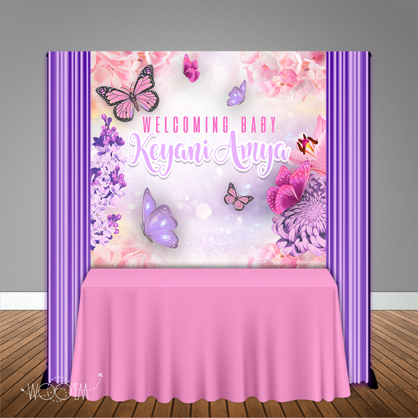 Pink Purple Butterflies 6x6 Banner Backdrop Design, Print and Ship!