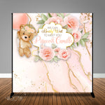 Can Bearly Wait Peach Gold 8x8 Themed Baby Shower Banner Backdrop Design, Print & Ship