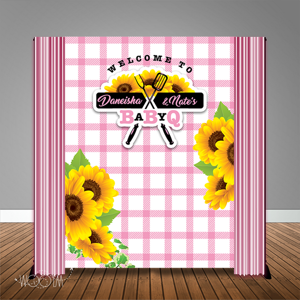 Pink BabyQ with Sunflowers 6x8 Banner Backdrop, Design, Print and Ship!