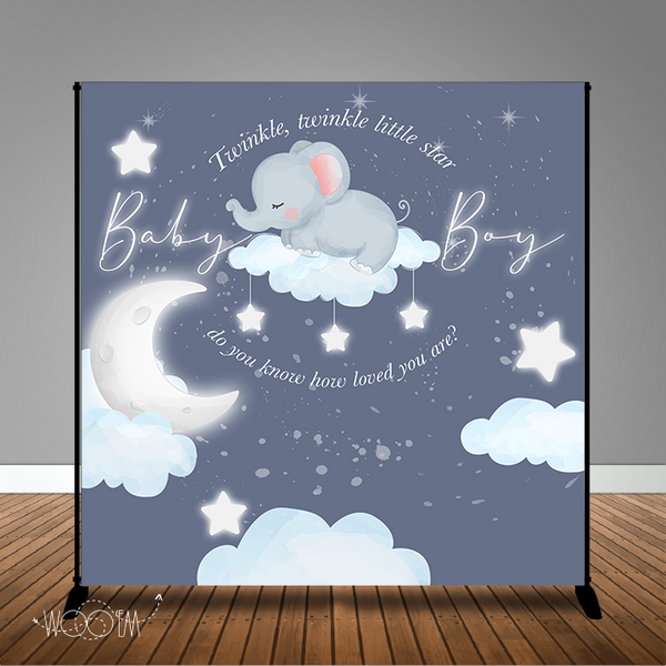 Twinkle Star Baby Shower Slate Blue 8x8 Banner Backdrop/ Step & Repeat Design, Print and Ship!