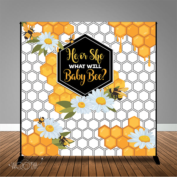 What Will Baby Bee Gender Reveal 8x8 Backdrop / Step & Repeat, Design, Print and Ship!