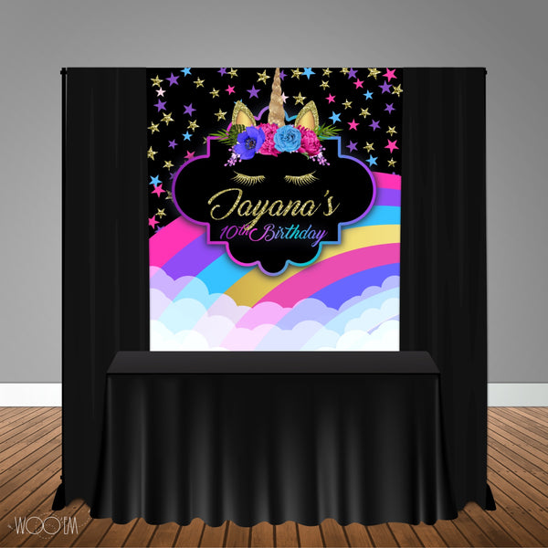 Black Unicorn 5x6 Table Banner Backdrop/ Step & Repeat, Design, Print and Ship!
