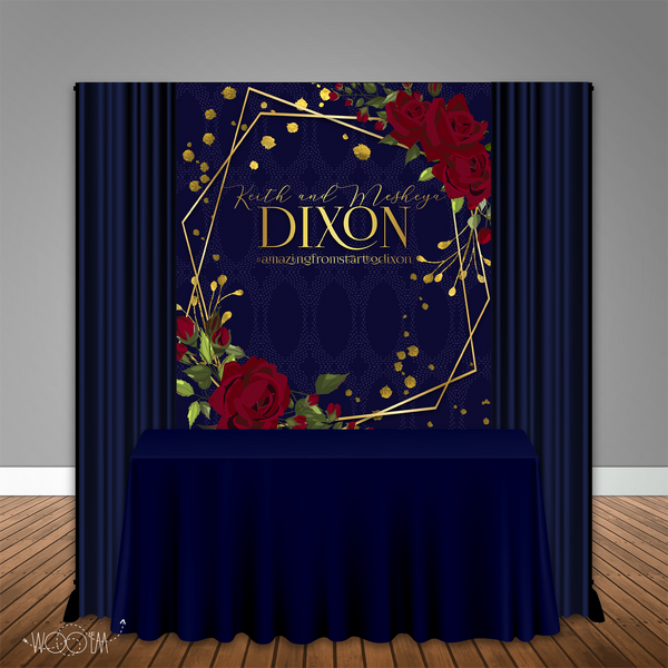 Navy Burgundy Gold Wedding Bridal Shower 5x6 Table Banner Backdrop, Design, Print and Ship!