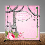 Parisian Pink Green Bling Themed 8x8 Backdrop / Step & Repeat, Design, Print and Ship!