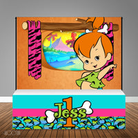 Pebbles from Flintstones 8x8 Table Banner Backdrop w/8ft Table Wrap, Design, Print & Ship!
