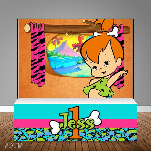 Pebbles from Flintstones 8x8 Table Banner Backdrop w/8ft Table Wrap, Design, Print & Ship!