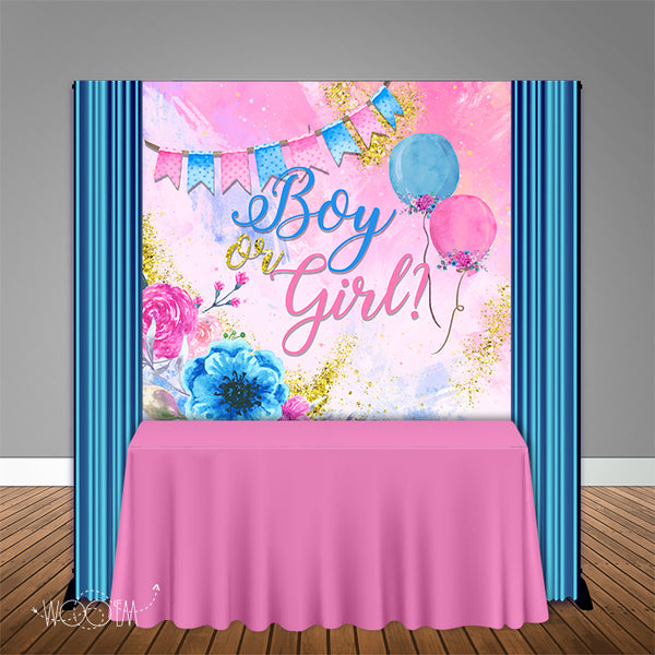 Gender Reveal Pink Blue Balloon 6x6 Banner Backdrop Design, Print and Ship!