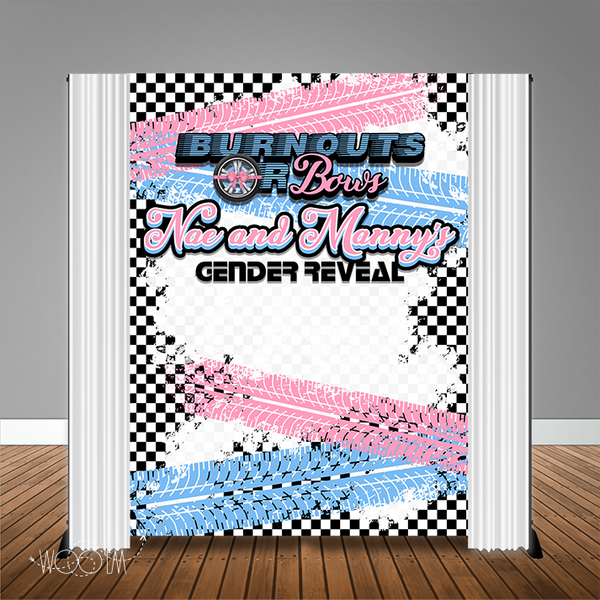 Burnouts or Bows Gender Reveal 6x8 Banner Backdrop, Design, Print and Ship!