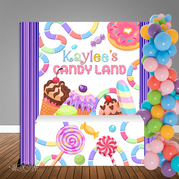 Candy Land Birthday 6X6 Table Banner Backdrop with 6ft Table Wrap, Design, Print & Ship!