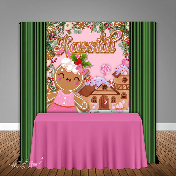 Pink Gingerbread Winter 5x6 Table Banner Backdrop/ Step & Repeat, Design, Print and Ship!
