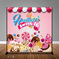 Candy Themed Sweet Sixteen 8x8 Banner Backdrop/ Step & Repeat, Design, Print and Ship!