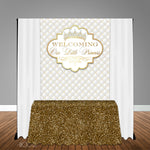 White & Gold Princess Themed Baby Shower 5x6 Table Backdrop, Design, Print & Ship!