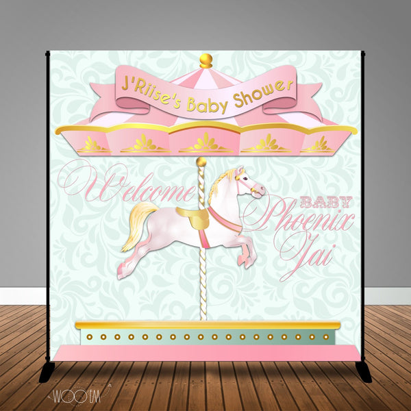 Carousel Themed Baby Shower 8x8 Backdrop/Step & Repeat, Design, Print and Ship!