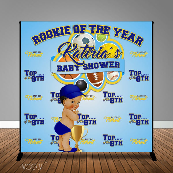 Rookie of the Year Sports Themed Baby Shower 8x8 Backdrop/Step & Repeat, Design, Print and Ship!
