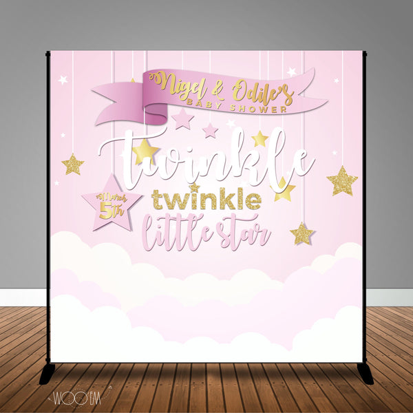 Pink Twinkle Little Star Baby Shower Banner Backdrop/ Step & Repeat Design, Print and Ship!