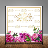 Pink White and Gold Floral Wedding photo, 8x8 Backdrop / Step & Repeat, Design, Print and Ship!