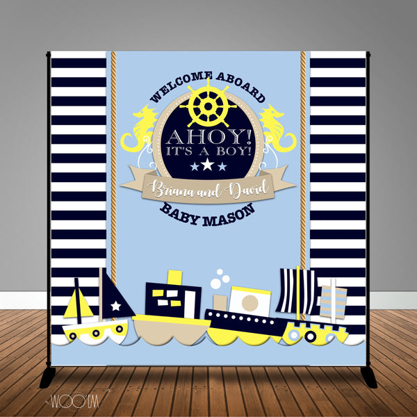 Nautical Baby Shower Ahoy its a Boy! Backdrop/Step & Repeat, Design, Print and Ship!
