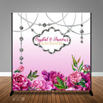 Pink and Diamond Floral Event 8x8 Backdrop / Step & Repeat, Design, Print and Ship!