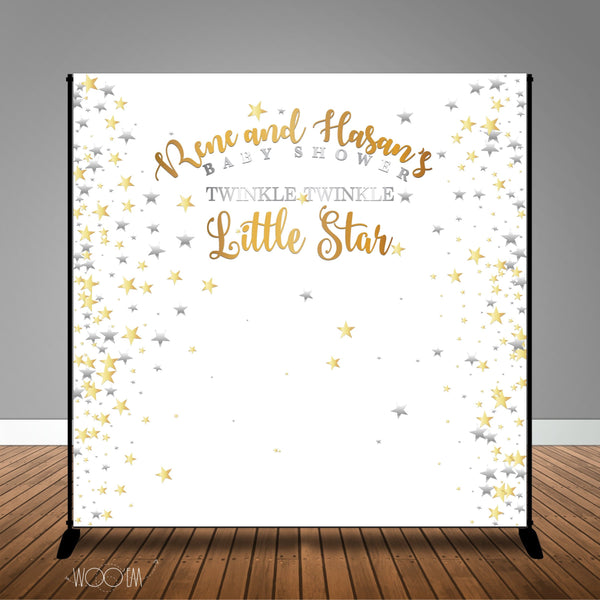 Twinkle Little Star Silver Gold Baby Shower Banner Backdrop/ Step & Repeat Design, Print and Ship!