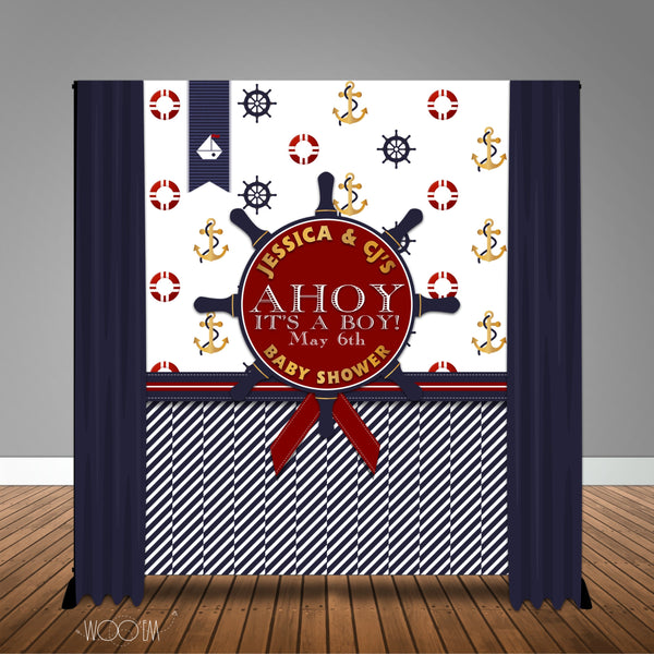 Nautical Baby Shower Backdrop/Step & Repeat, Design, Print and Ship!