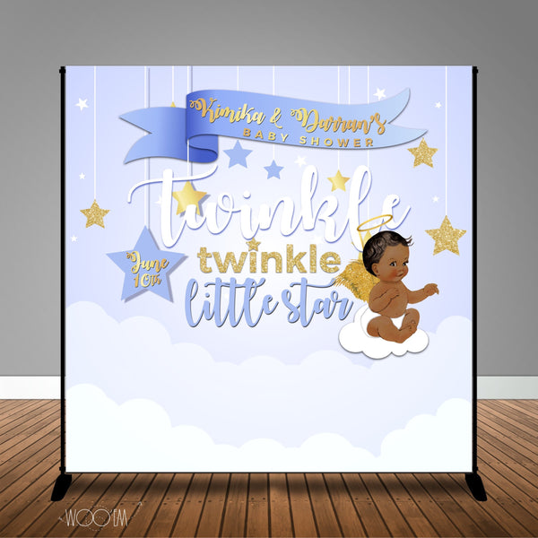 Baby Blue Twinkle Little Star Baby Shower Banner Backdrop/ Step & Repeat Design, Print and Ship!