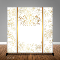 White and Gold Floral Wedding Photo, 8x8 Backdrop / Step & Repeat, Design, Print and Ship!