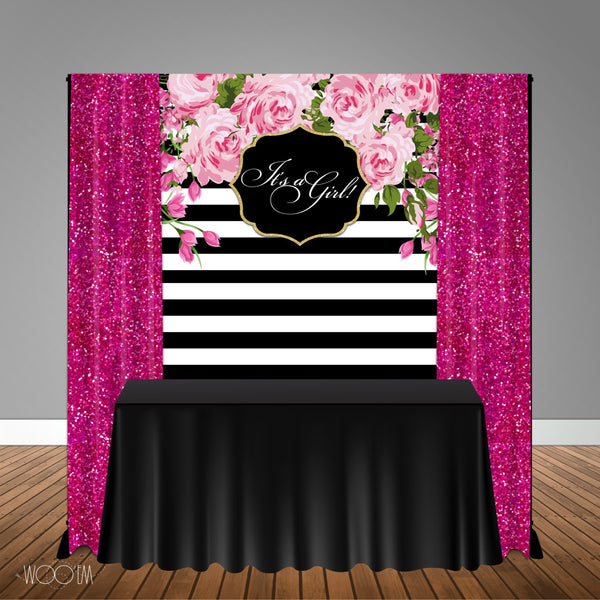 Stripes and Floral 5x6 Table Banner Backdrop/ Step & Repeat, Design, Print and Ship!